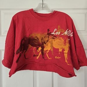 Red Los Angeles wildlife coyote jersey cropped wide tee